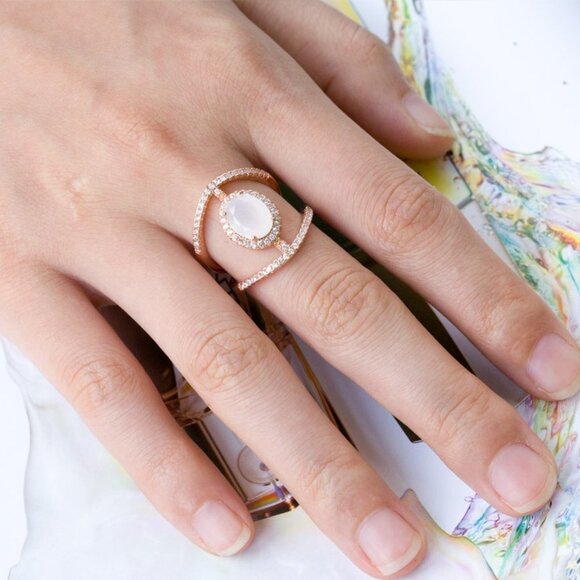 💍 Fashion Double Layer Pure Oval Opal Zircon Fashion Rings for Women, EVGG1210 - Picture 4 of 6